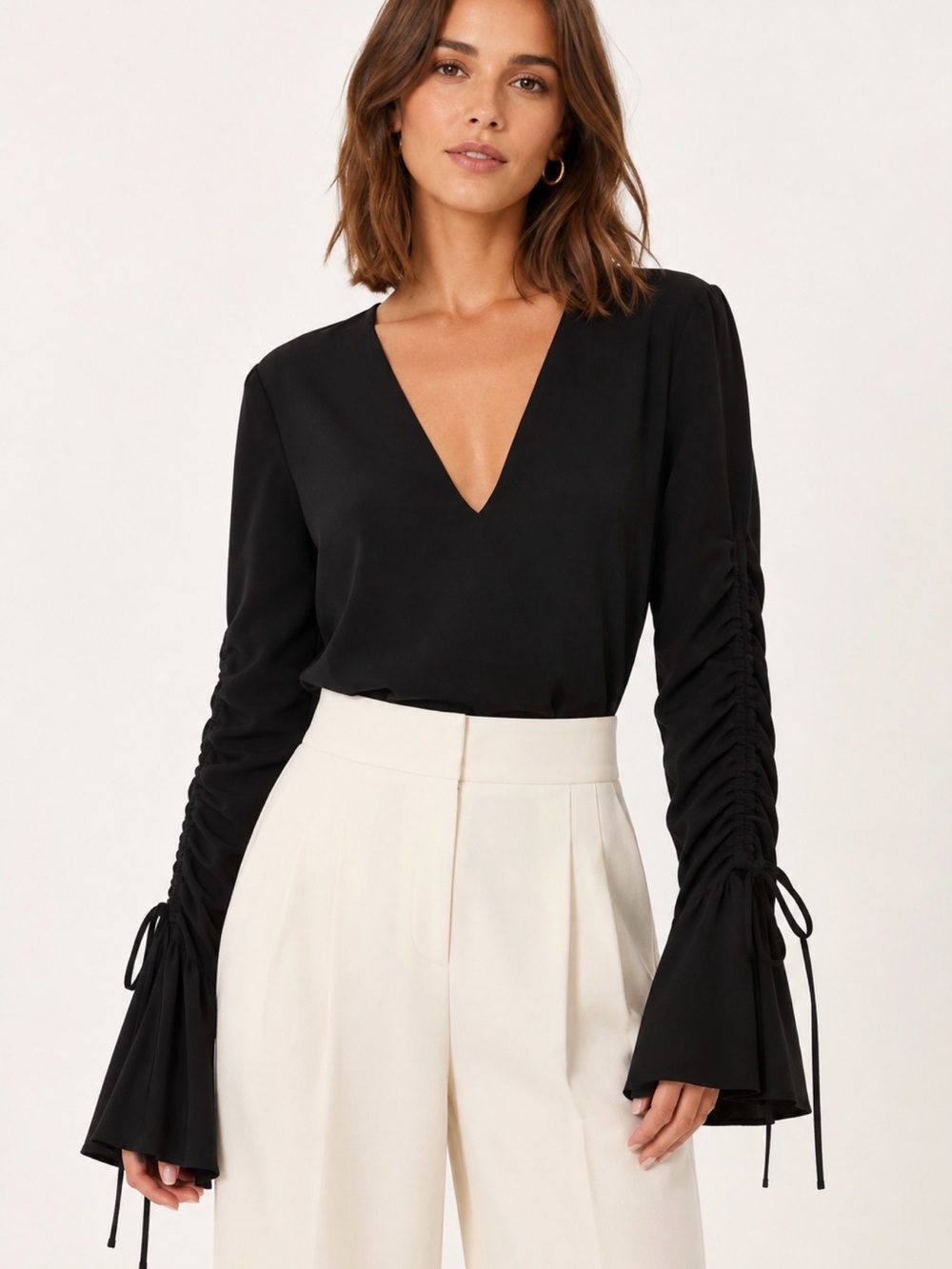 C/MEO Collective Right Kind of Madness Ruched Bell Sleeve Top Black